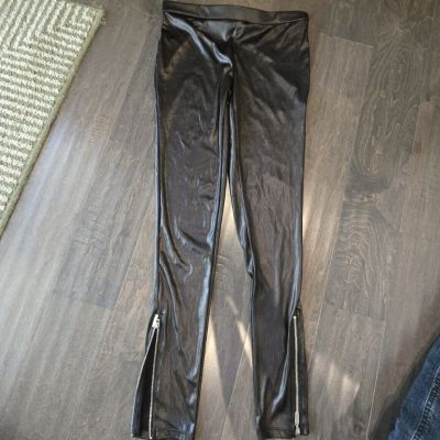 Vintage MILEY Cyrus Max Azria Womens Leggings Wet Look Shiny Black Large zip Y2K